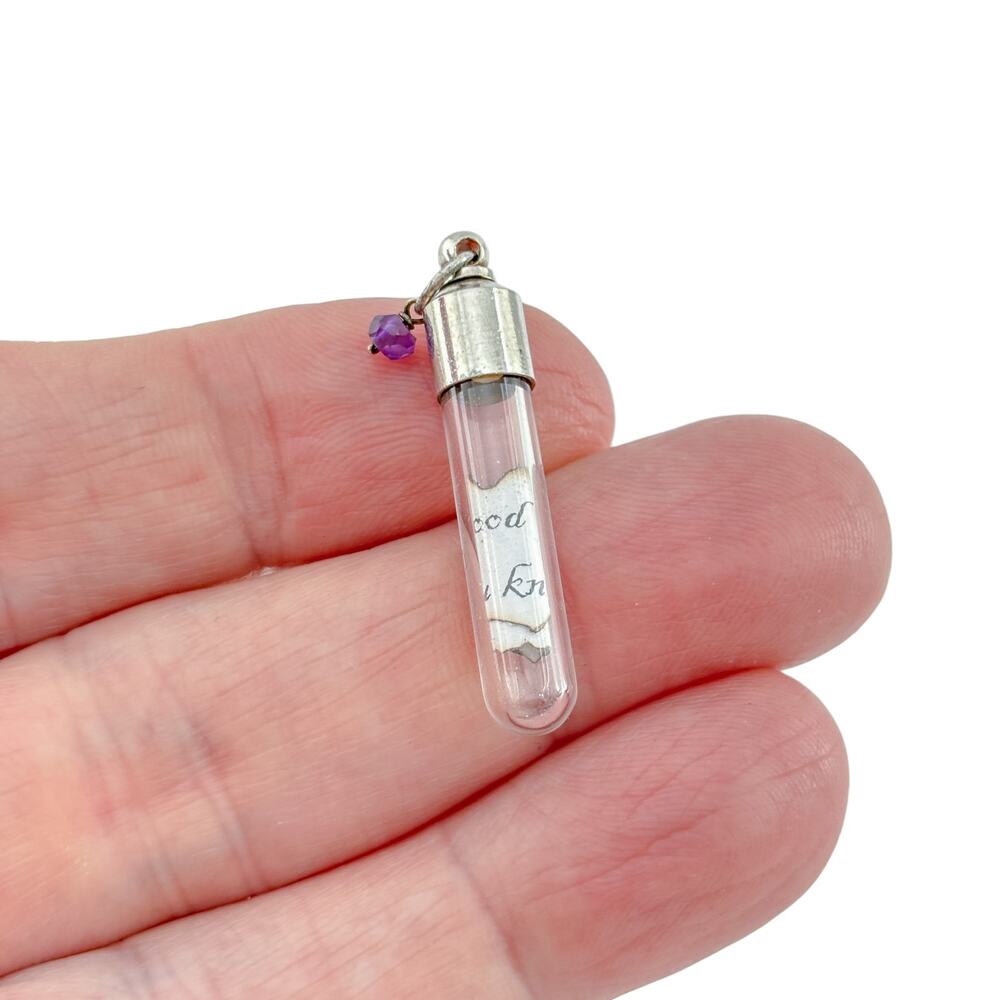 Vintage Sterling Silver 925 Amethyst Charm Secret Message Glass Vial Pendant